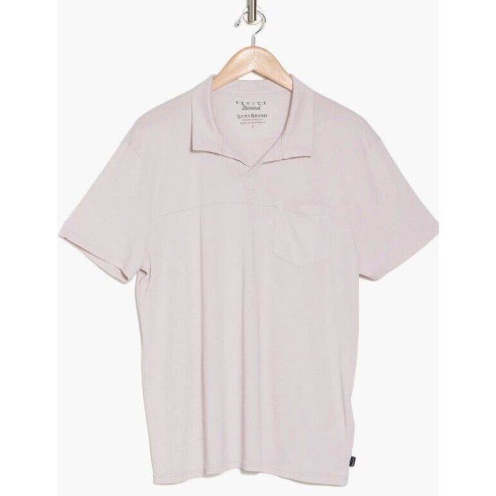 New $50 Lucky Brand Venice Burnout Pocket Polo Shirt‎ Cotton Blend Johnny Collar